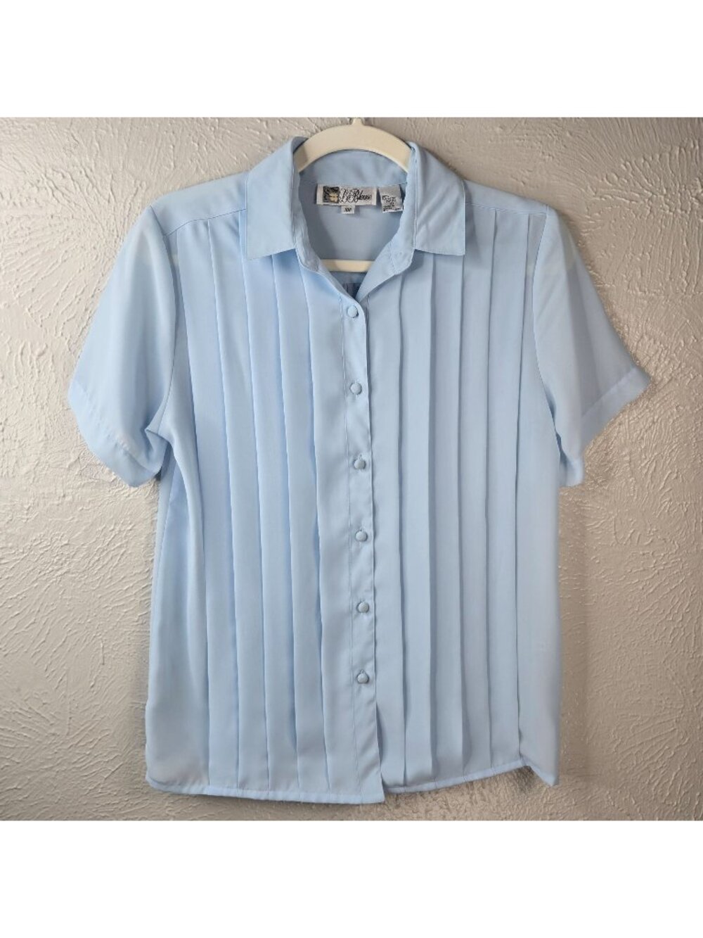 Preppy Buttondown Short Sleeve Shirt Size 10 Baby Blue Pleated Preppy Blouse Top